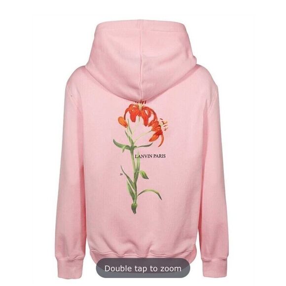 LANVIN Rabbit Embroidered Printed Flower Hoodie sweatshirt Pink NWOT $990 Sz S - Picture 1 of 15